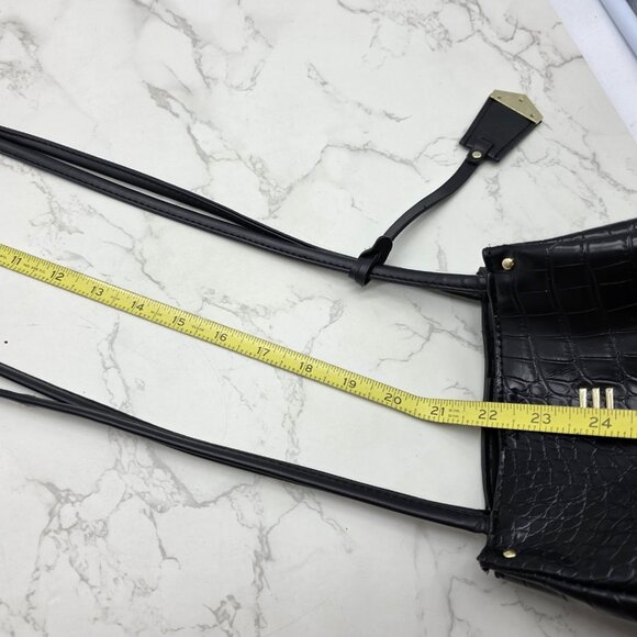 London Fog Crossbody Bag Coco Crocodile Embossed Black Vegan Leather Satchel - Picture 12 of 13